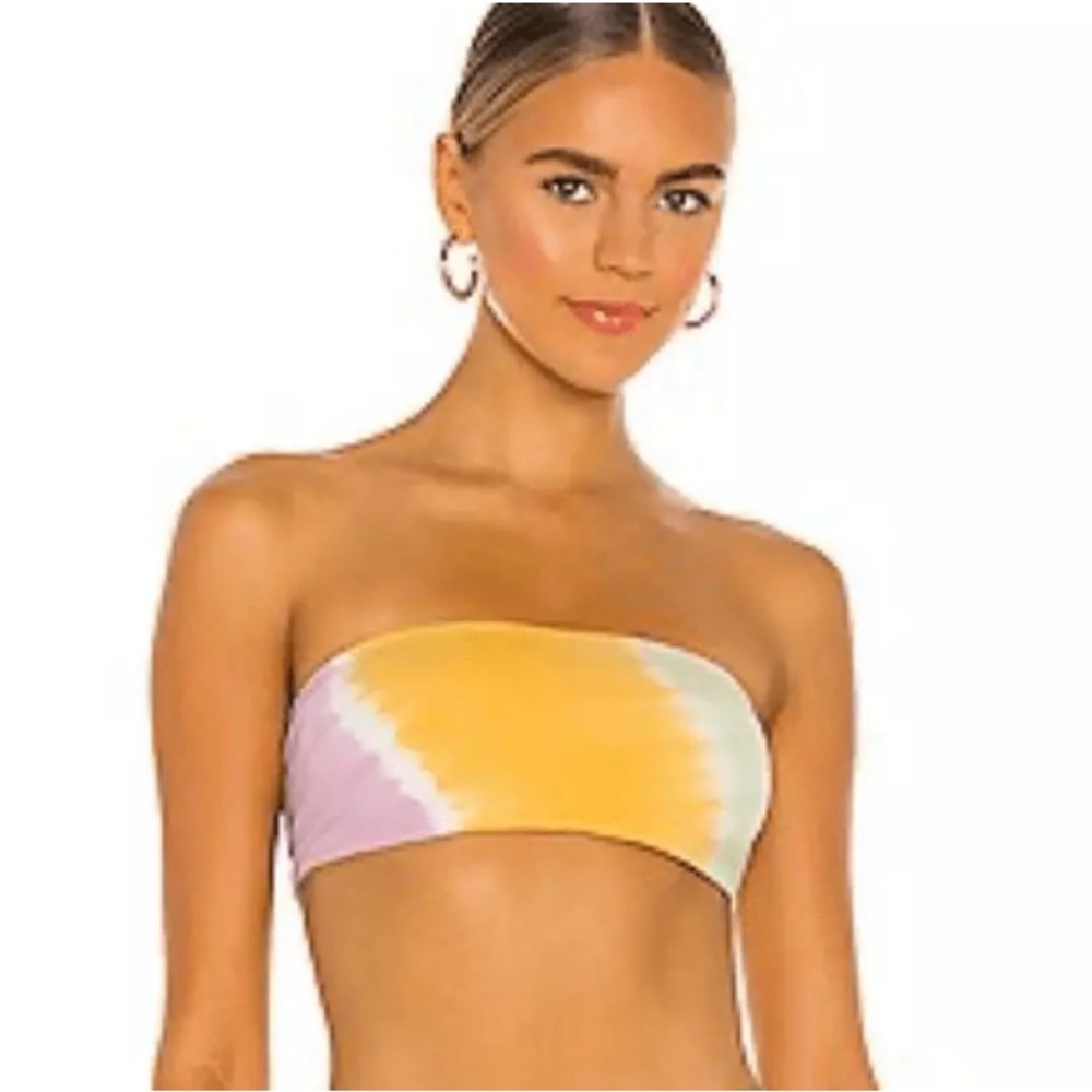 L*SPACE BEACH WAVE TOP Color Block Bandeau Bikini Top Women's Size XL
